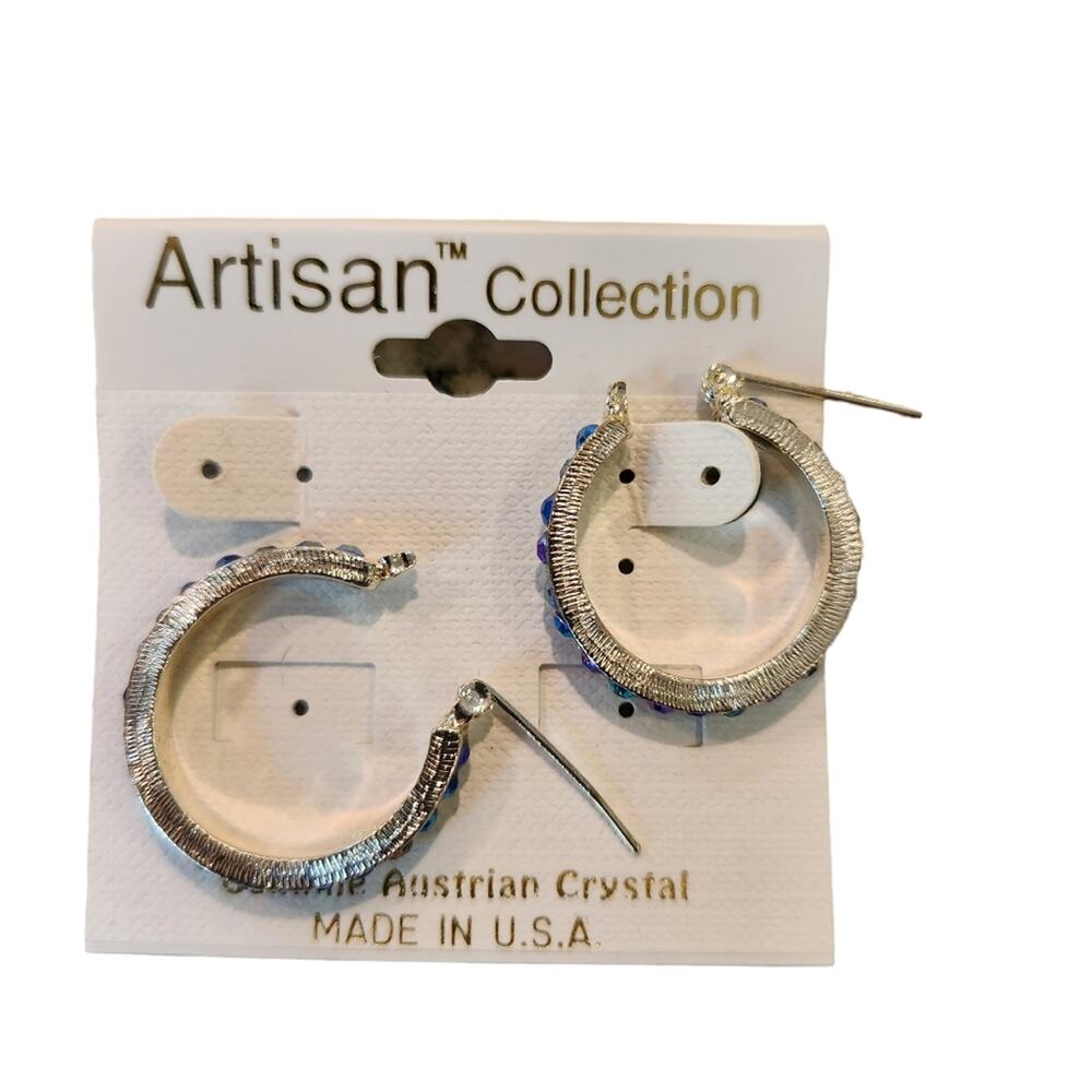Artisan Collection Earrings Silvertone with Iridescent Blue Austrian Crystals